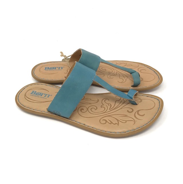 Born Kristine Blue Leather Toe Loop Thong Flip Flop Comfort Strap Sandals 6 NEW | eBay