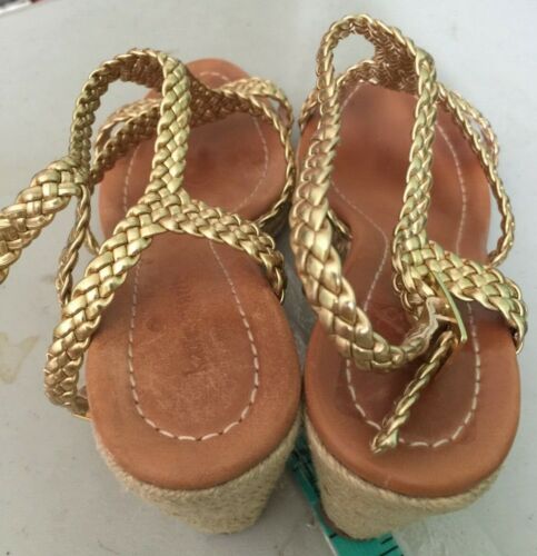 Kate Spade Nude Espadrille Wedge Gold Braid Straps Heels Women's US 8 M - Picture 2 of 3
