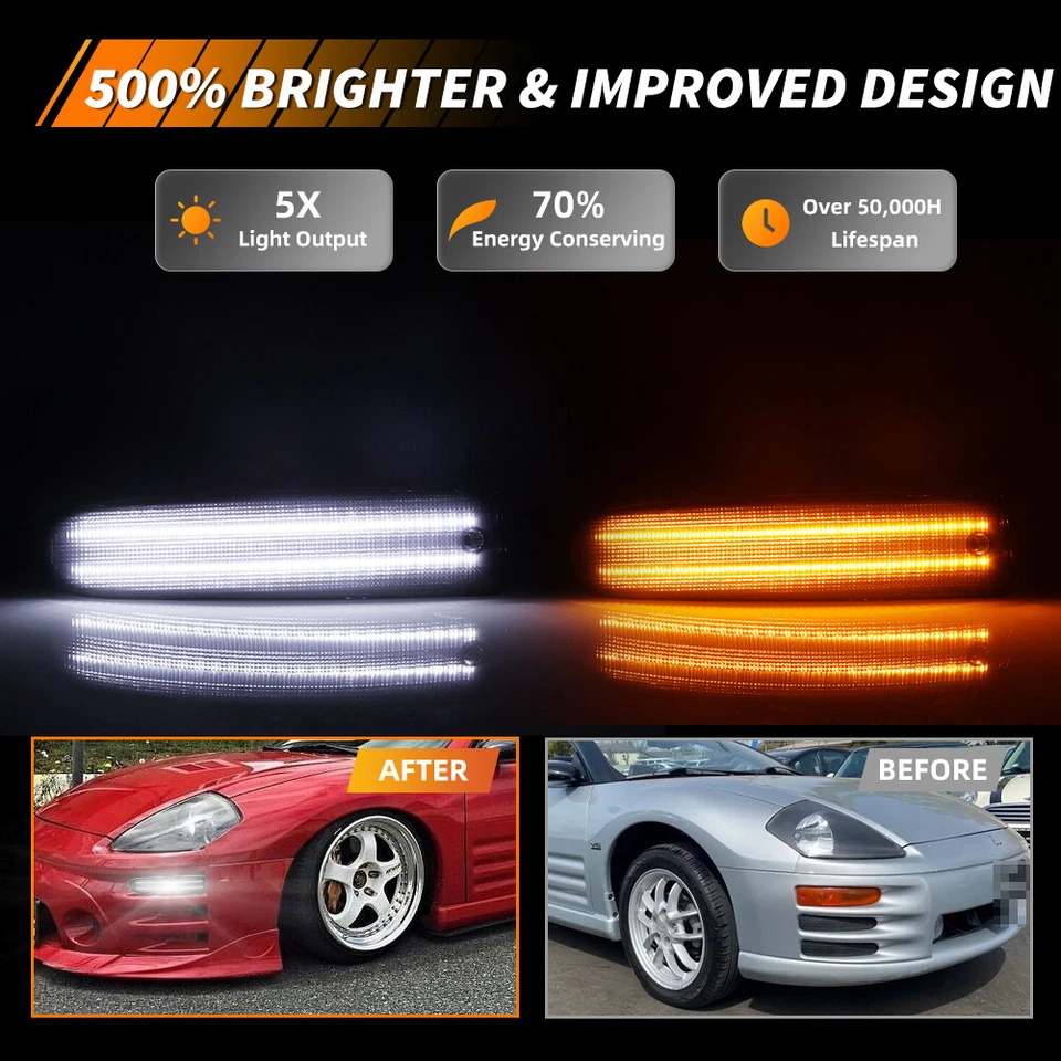 Luces LED dinámicas ahumadas para estacionamiento delanteras para Mitsubishi Eclipse 00-02 Foto 2 de 4