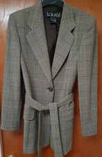 Beige Brown White Check. 100% Wool. Laurel’s Blazer Jacket Belted. Size Eu 38