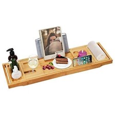 NEW Bamboo Bathtub Tray Caddy Luxury Holder Solid Wood Bath Table Caddy Expands