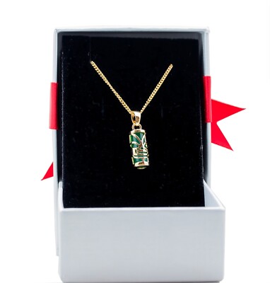Pendentif Tiki En Agate Verte Plaqué Or - Avec Chaîne 45 Ou 50 Cm Et Boîte Cadeau, Neuf étiqueté