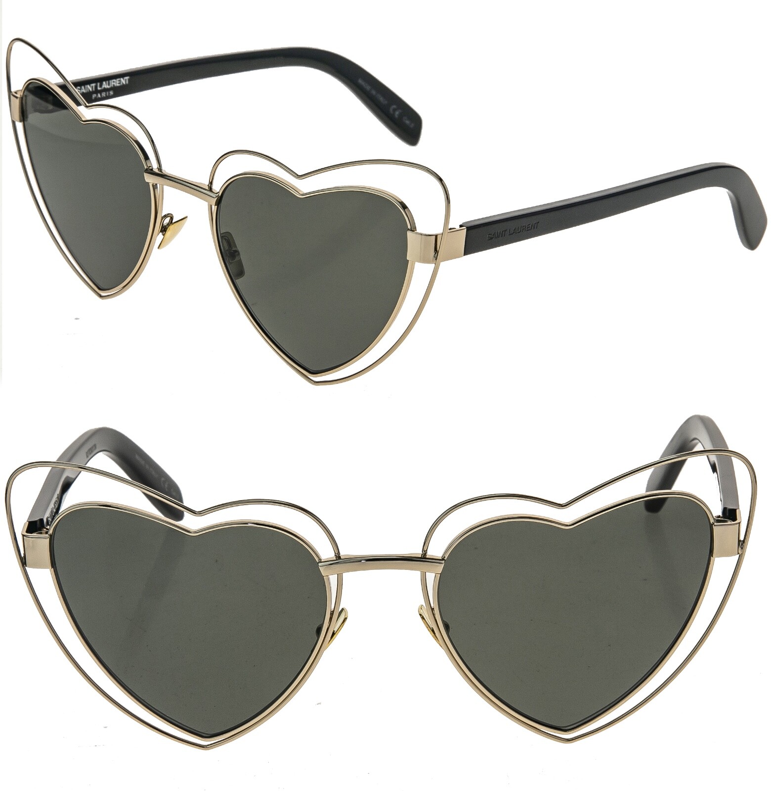 Occhiali da sole SAINT LAURENT LOULOU SL 197 SL197 nero oro metallo cuore moda 002