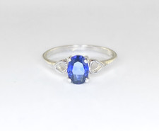 7 x 5 mm Oval Created Sapphire Sterling Silver Heart Shank Ring Size 6.5