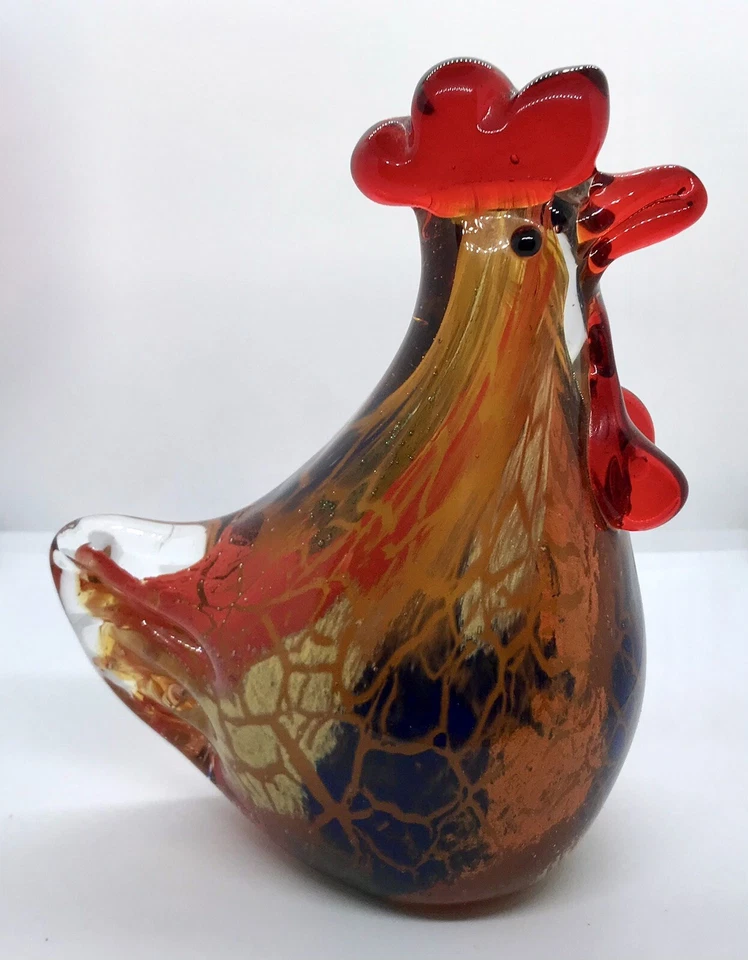 Murano Style Hand Made Art Glass Multi-colored Rooster 6” Tall - Image 4 of 4