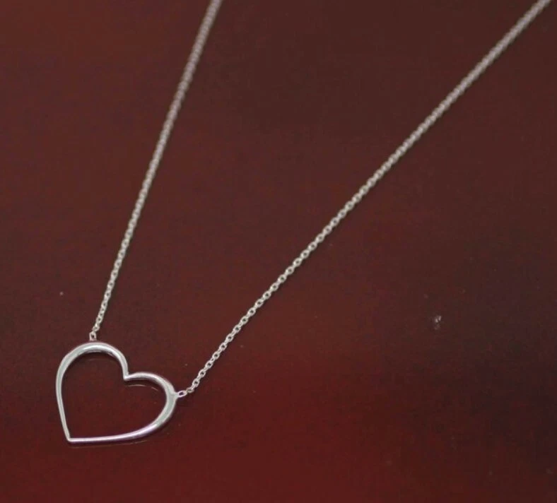 Твердый металл женщин любовь сердце подвеска цепочка 14k белое золото покрытием серебра 18» - Изображение 3 из 4