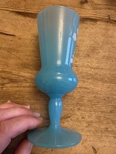 Piccolo vaso vaso bocciolo vetro blu opalino motivo smaltato fiori