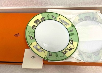 ○5751#0123 エルメス/デザートプレート(緑系/アニマル) 0115 Hermes Africa Green Dessert Plate Tableware Animal Dish 2 set