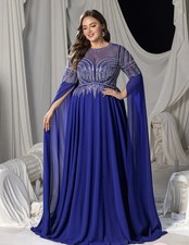 Plus Sz 1X Chiffon Evening Gown Sequin Rhinestone Flowing SleevesFormal Dress