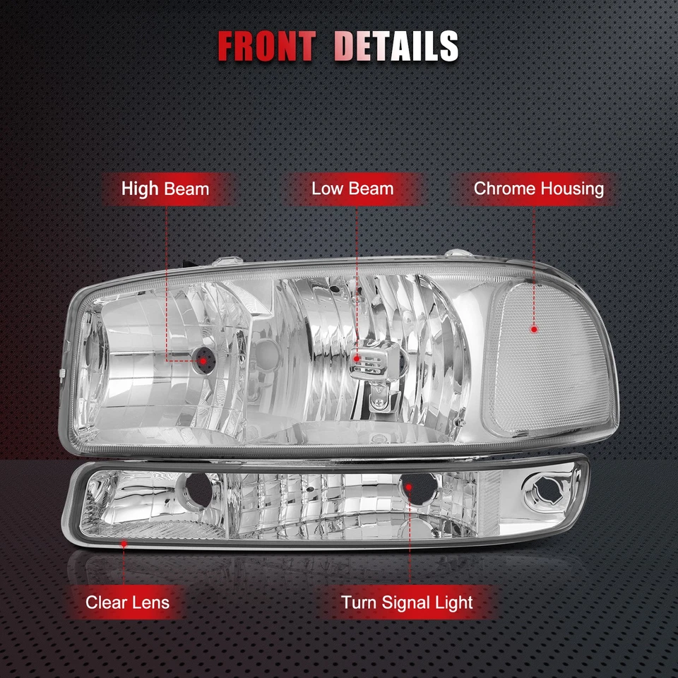 Faros delanteros + faros de parachoques cromados para GMC Sierra 1999-2006 Foto 2 de 4