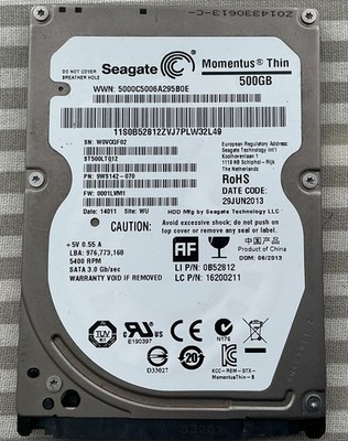 Seagate Momentus Thin 500GB 2.5 Inch SATA III Hard Drive (near FAIL)