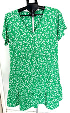 NUTMEG Green Ditsy Floral V-Neck Tea Dress Size 16 Short Sleeve Ruffle Mini