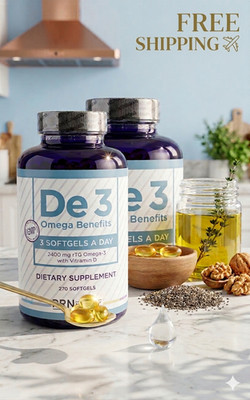 PRN De3 Omega Benefits 2400mg Omega-3 Fish Oil Vitamin D3 270Ct Pack 2 to 6