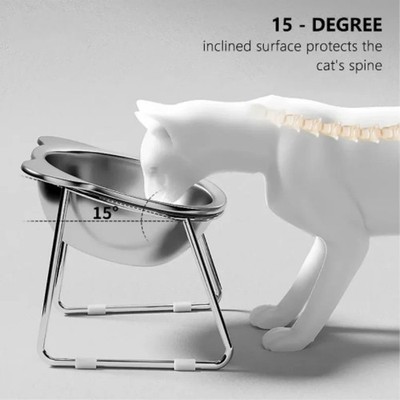 Raised Cat Bowl Tilted 15° Stainless Steel Elevated Pet Food Dish