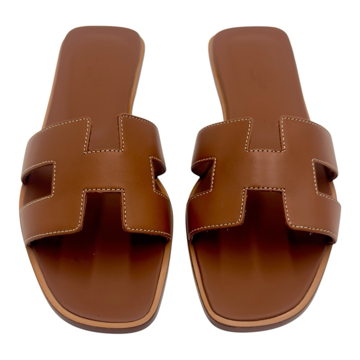 【美品】Hermès オラン　ゴールド　38 Hermes Oran Sandals Gold Brown Calfskin 38 EU 7.5 US NIB New With