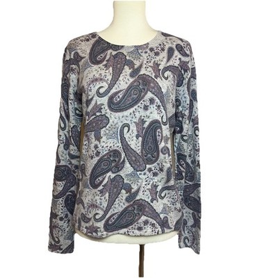 Geneva Cashmere Size L 100% Cashmere Sweater Gray Purple Paisley Luxury Soft