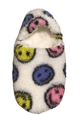 Cozy Faux Fur Slipper Socks with Grippers Multicolor Smiley Face S/M. 5/7