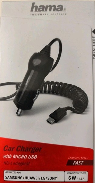 Hama Car Charger Kfz LadegeräT 6W 12-24V Micro Usb 1M Spiralkabel Schwarz Neu-image