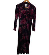 Coldwater Creek Women's Velvet Dark Floral Modest Holiday Dress Purple Size 12