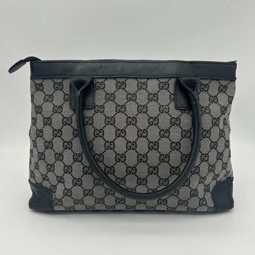 GUCCI Tote Bag Handbag GG All Over Pattern Canvas Shoulder Carry Leather Used Fr