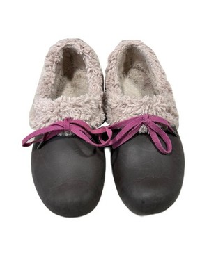 Women's Faux Crocs Gretel Fur Lined Clogs Shoes Rubber Brown Slip On Sz W 7