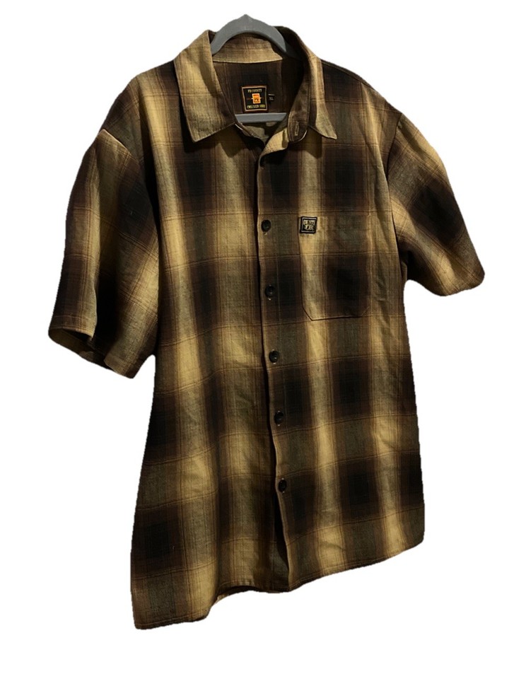 FB County Checker Shirt Men's XL Brown Plaid Button Short Sleeve Pocket ...