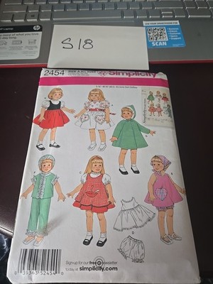Simplicity Sewing Patterns ALL NEW #2454 Crafts Doll Clothes 16-18'' Lot# S18
