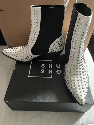 Shu Shop Women's Zsa Zsa White Studded Bootie Size 8.5