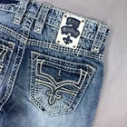 Rock Revival Jeans Mens 32x34 Blue Perry Bootcut Embroidery Denim Pants Distress