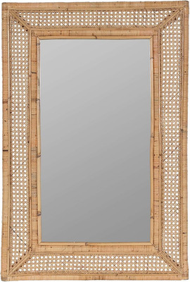 Boho Vintage Rattan Rectangle Wall Mirror with Cane Frame - 50x75cm
