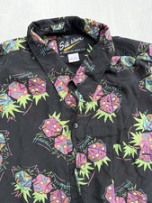 Silk Wave Hawaii Mens Shirt 100 Silk 80s Disco Pineapples Neon Black Retro L SS