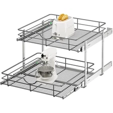 2-Tier Pull Out Cabinet Organizer - 23" W x 22" D Soft Close Pullout Shelves ...