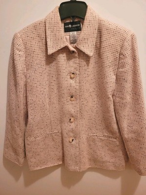 Sag Harbor Women's 8 Petite 8P Blazer Pink Black Full button Jacket Lined