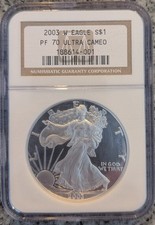 2003 W NGC PF70 UC Proof American Silver Eagle - Vintage NGC Brown Label 