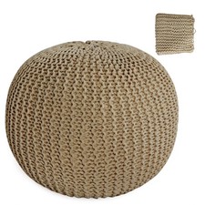 HOMBYS Unstuffed Ottoman Pouf Cover, 100 Cotton 18"D x 18"W x 14"H, Khaki