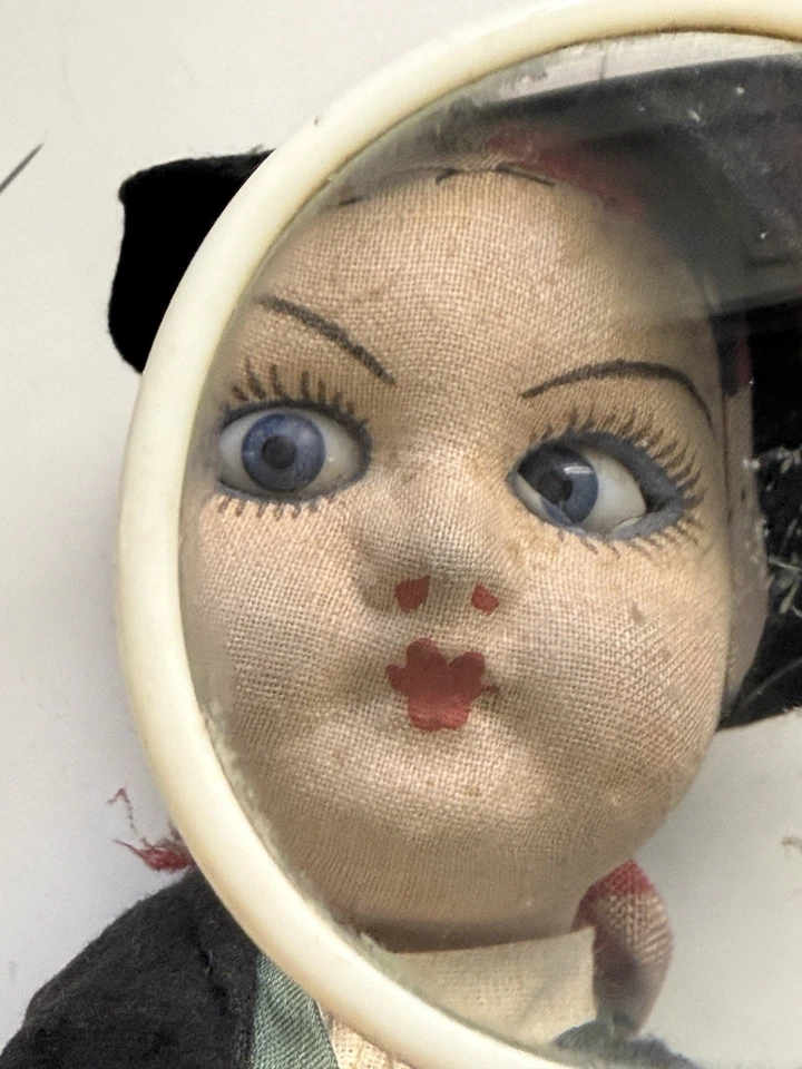 Vintage 1940s Cloth-Over-Composition Doll 10” Glass Eyes Handmade European Folk - Image 3 of 4