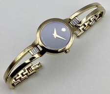 Movado 52.3.36.1439 Amorosa Diamond Gold Bangle Watch Black Museum Swiss Made