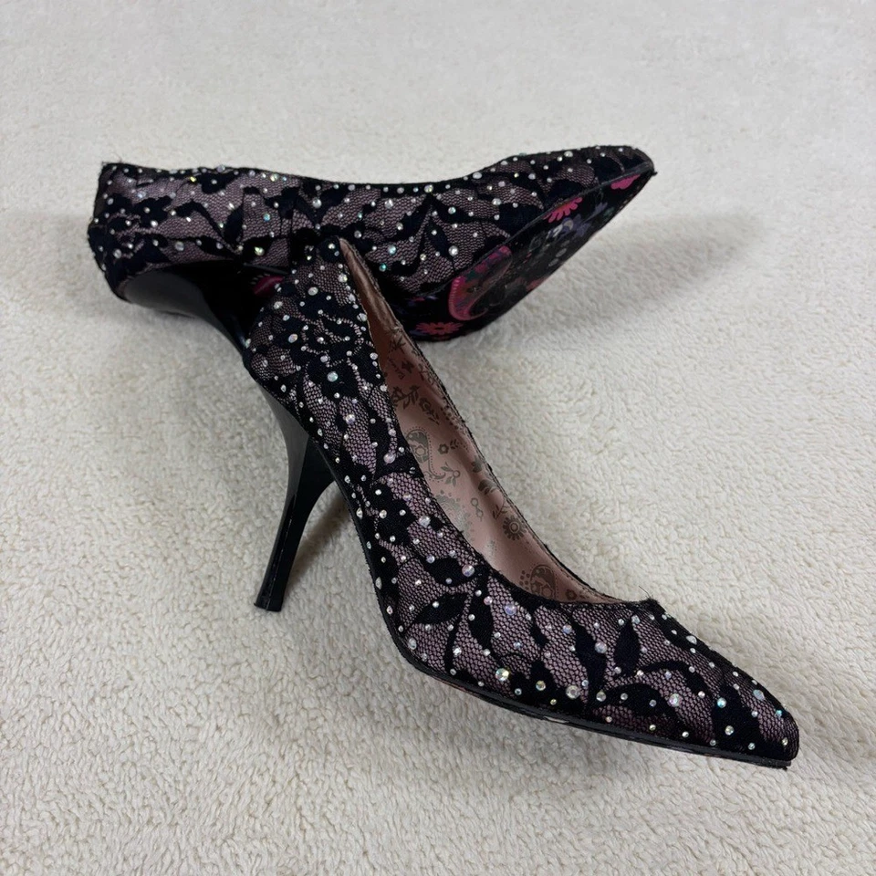 Betseyville Betsey Johnson Mujer Talla 7M Encaje Estrás Tacones Punta Foto 2 de 4