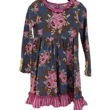 Matilda Jane Long Sleeve Twirl Dress Size 4 Floral Ruffles Button Cuff