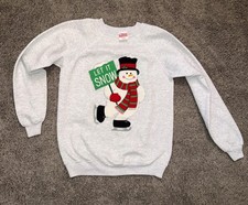 Vintage 90s Let It Snow Snowman Holiday Sweatshirt Gray Signal Lg Grandmacore