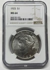 1925 Peace Silver Dollar $1 NGC MS64 BU Mint State Coin Nice! Fresh Clean Slab
