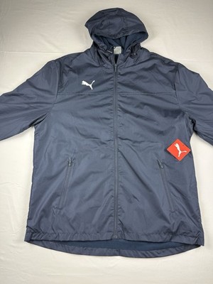 Puma Mens XXL Jacket Fleece Lined Hooded Full Zip Navy Blue Windbreaker Coat NWT