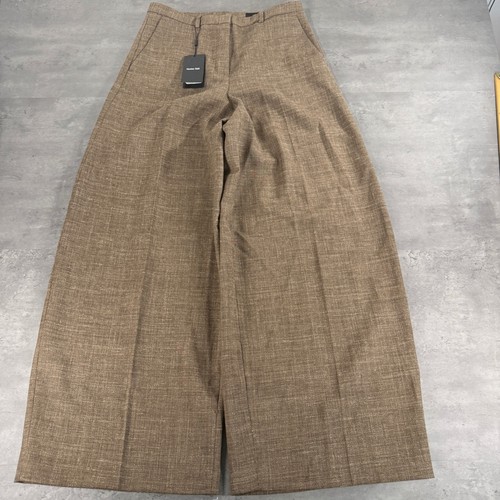 Massimo Dutti Wide Leg Pant 6 Brown Wool Linen Blend High Rise Trouser $130