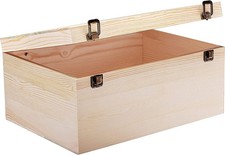 Large Wooden Box - 14" x 10" x 6.5" - Unfinished Pine Wood Box for Crafts, Stora