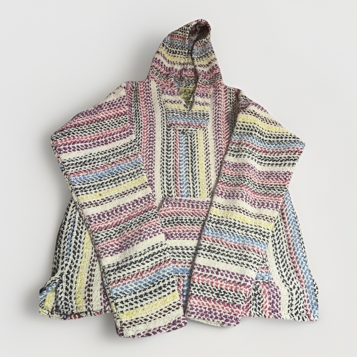 Baja Joe Men/Women Multicolor Woven Drug Rug Mexican Poncho Hoodie Sweatshirt M