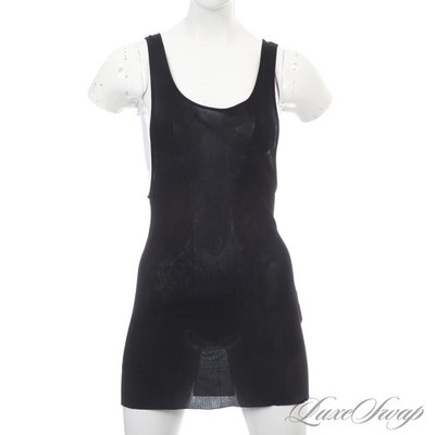 Tom Ford Made in Italy Black Semi Sheer Ribbed Tank Top Shirt Dress Summer 54