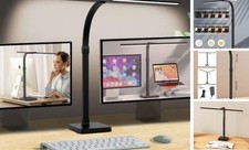 LED Desk Lamp for Home Office, Double Head 24W with Base, Black-Desktop