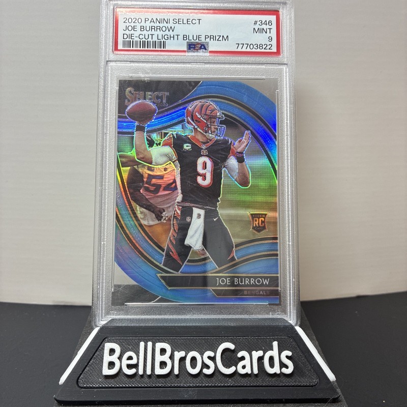JOE BURROW 2020 PANINI SELECT #346 ROOKIE Die-Cut Light Blue PRIZM RC PSA 9