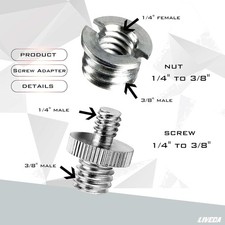 1/4 Inch to 3/8 Inch Tripod Adapter - 3/8 to 1/4 Mount Screws, Camera/Monopod...
