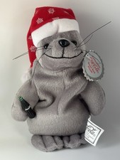 Vintage Coca Cola 1997 Bean Bag Plush Seal in Christmas Santa Hat - 8"